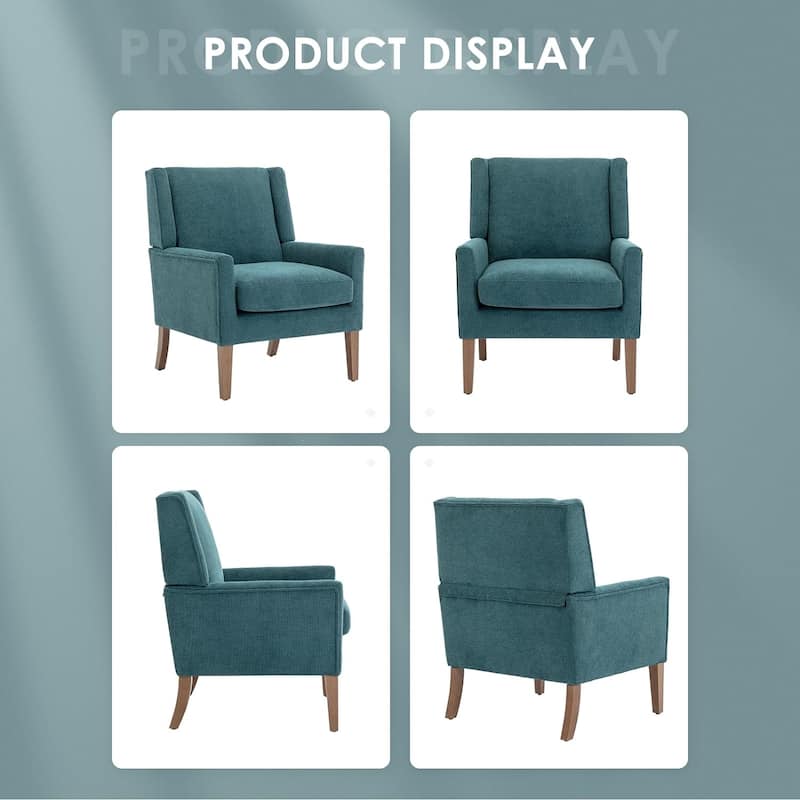 Mid-Century Linen Wing Chair - Tailored Channel Tufting & Walnut Tapered Legs, Compact Accent for Reading Nooks