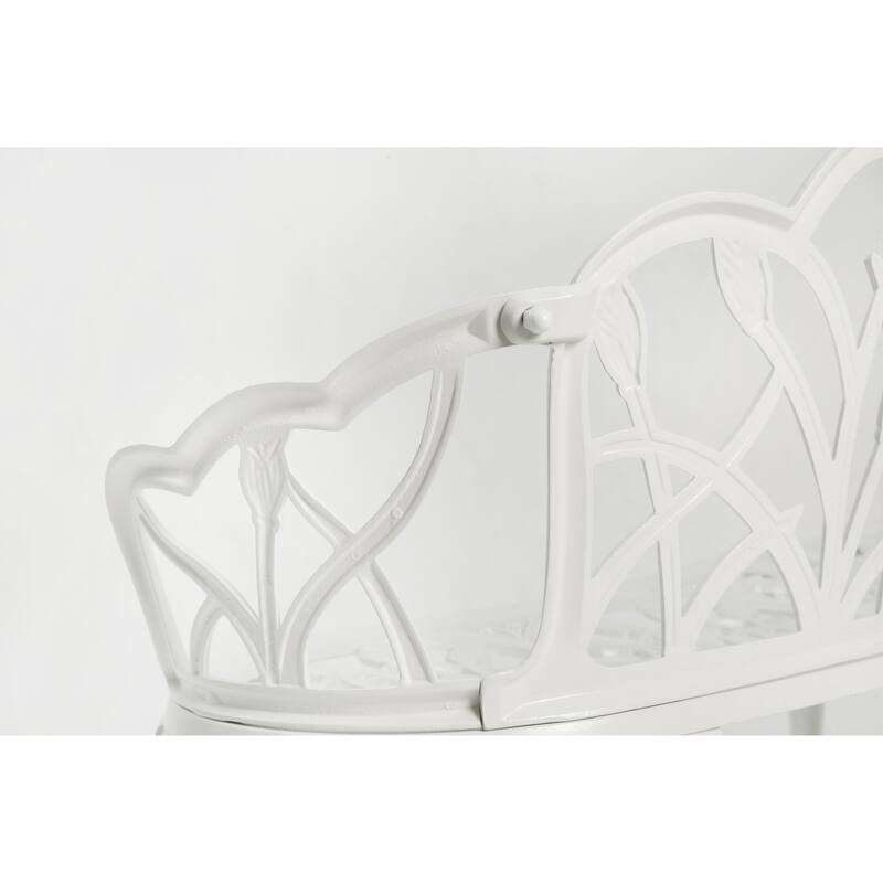 Tulip Patio Garden Bench Metal Park Bench Cast Aluminum Outdoor Furniture With Floral Rose For Patio With Cushion