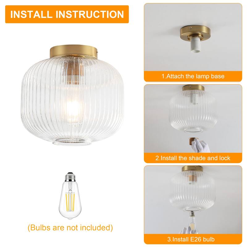 1-Light Mid-Century Modern Ribbed Glass Flush Mount Light