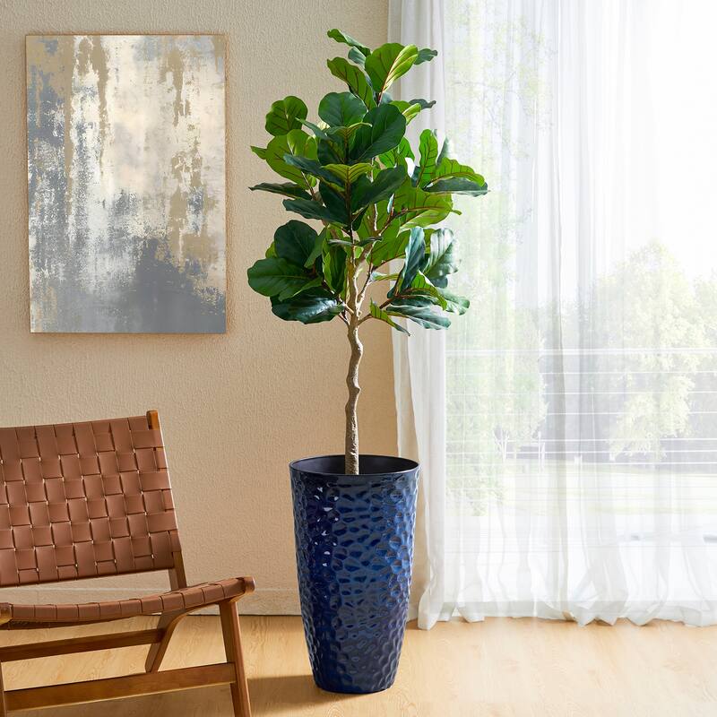 Glitzhome 23.75"H Set of 2 Oversized Eco-Friendly PP and Stone Honeycomb Textured Blue/Green/Red Tall Plastic Planter