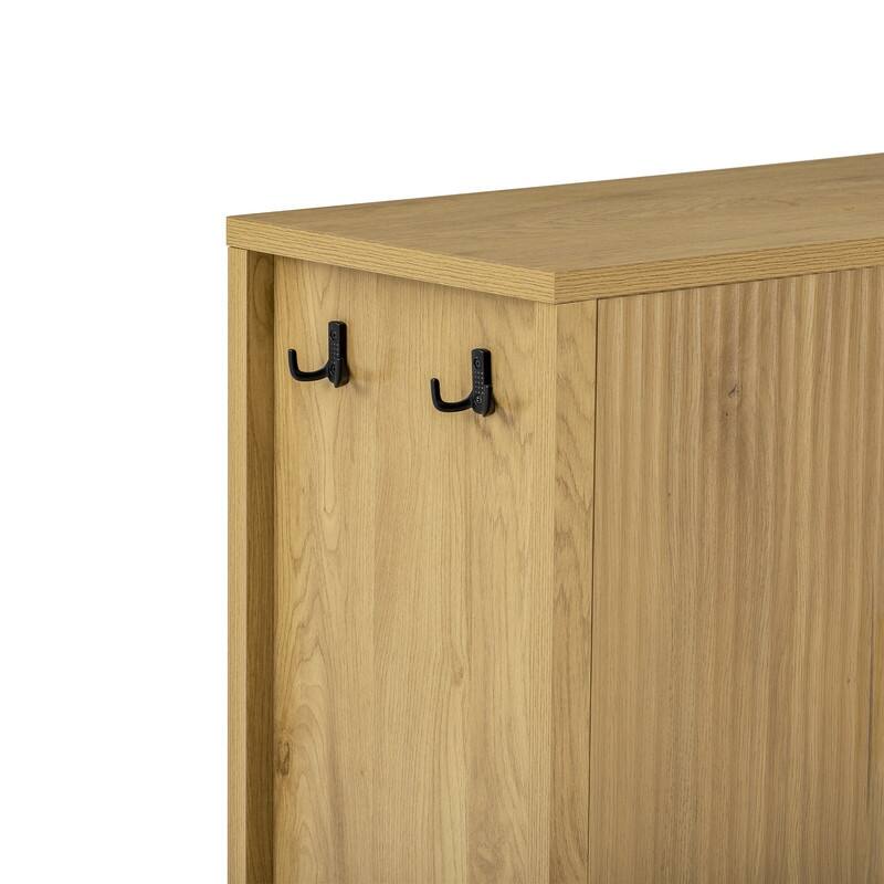 Modern 57.5" Fluted Door 4-Door Sideboard with Side Hooks and Adjustable Shelves