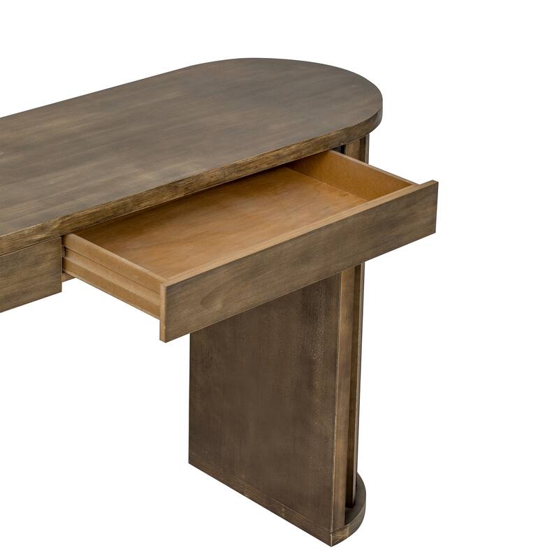 Modern Console Table Oak Veneer Sofa Table Entryway Table with 2 Drawers, for Entrances, Hallways and Living Rooms