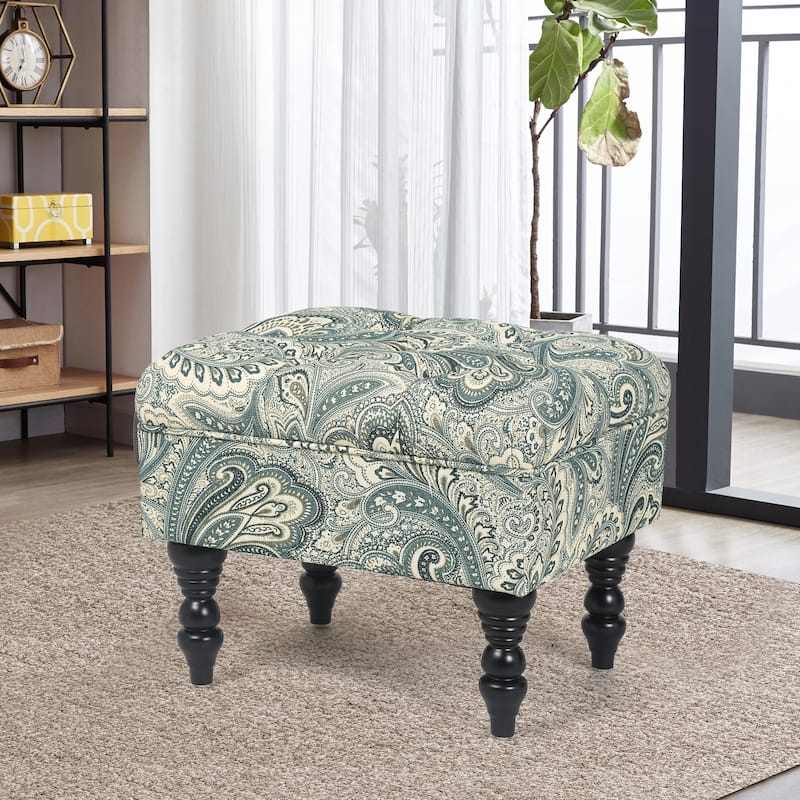 Adeco Ottoman Stool Tufted Foot Rest Fabric Floral Vanity Stool - Lime green