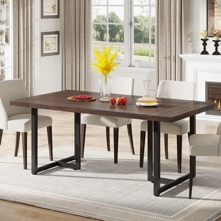 Dining Table Kitchen Table for 6, Rectangular Table with Steel Legs ...