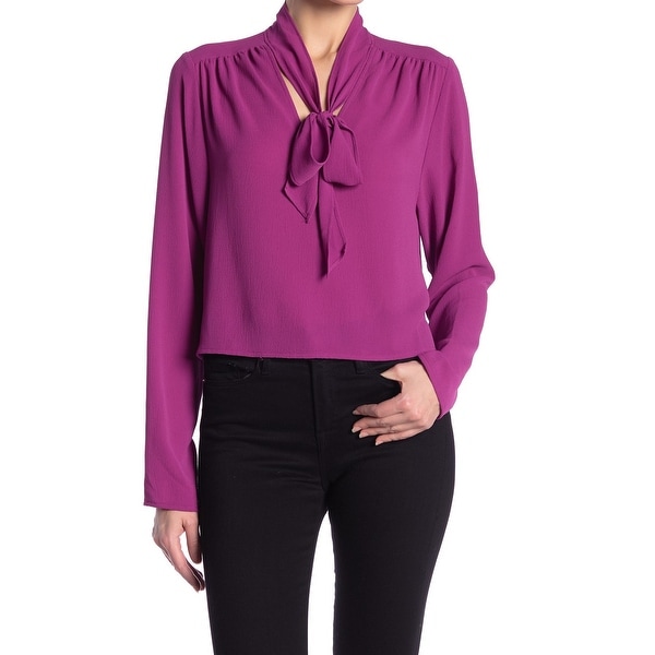 Free Press Womens Blouse Small Tie-Neck Pleated V-Neck