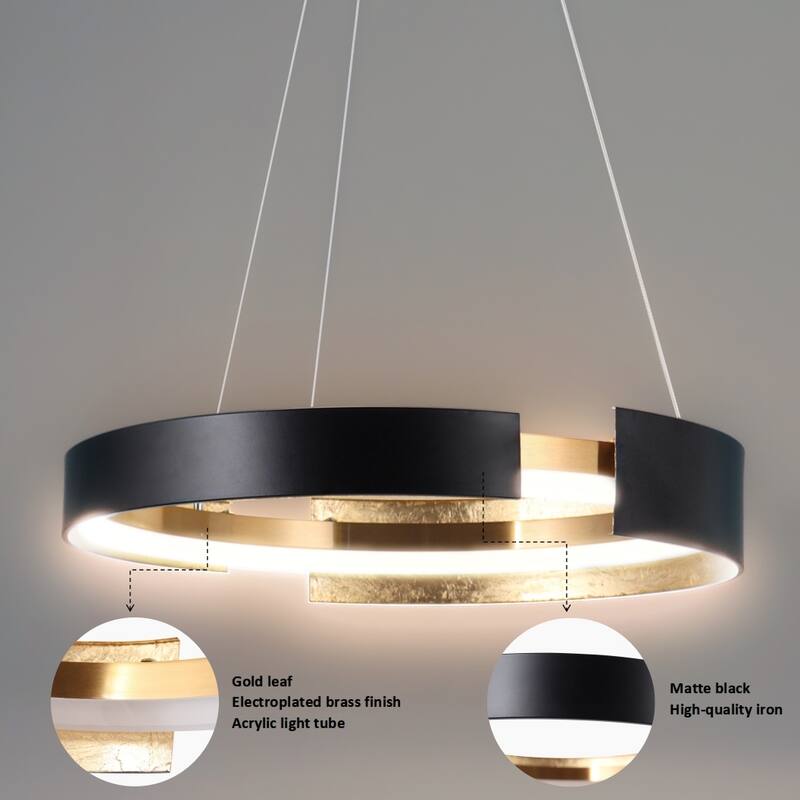 Modern 1-Light Black Gold LED Chandelier Round Metal Pendant Lights for Dining Room