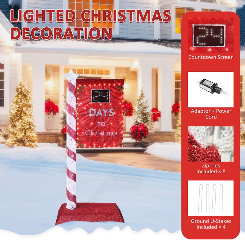 VEIKOUS 5FT Lighted Christmas Countdown Sign, Outdoor Countdown Board with Days Setting & Sturdy Steel Frame