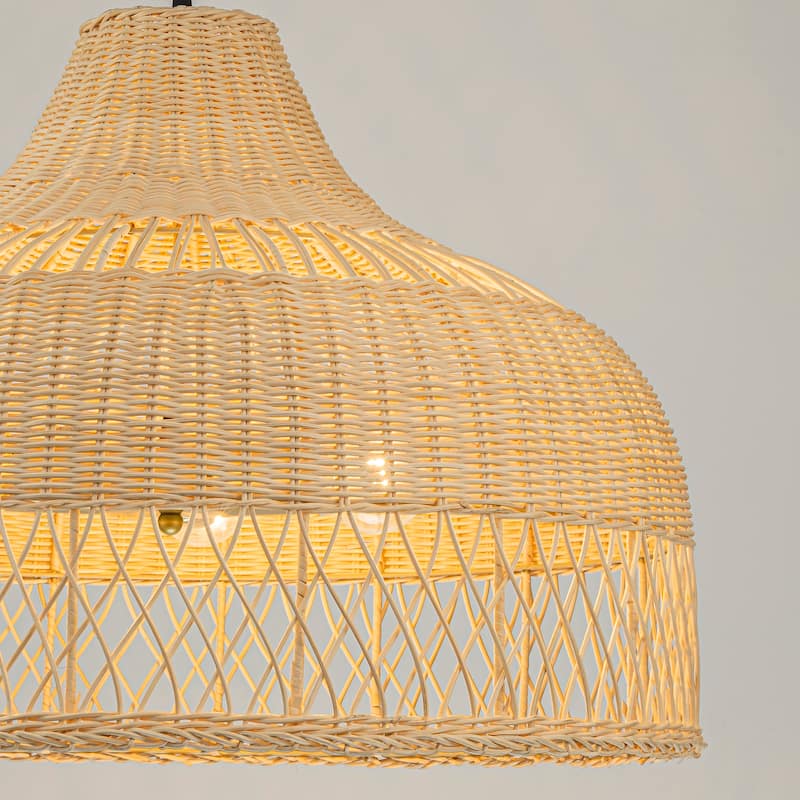 Lumara 3-Light Rattan Large Dome Pendant, Coastal Boho - Handwoven - 24" Wide