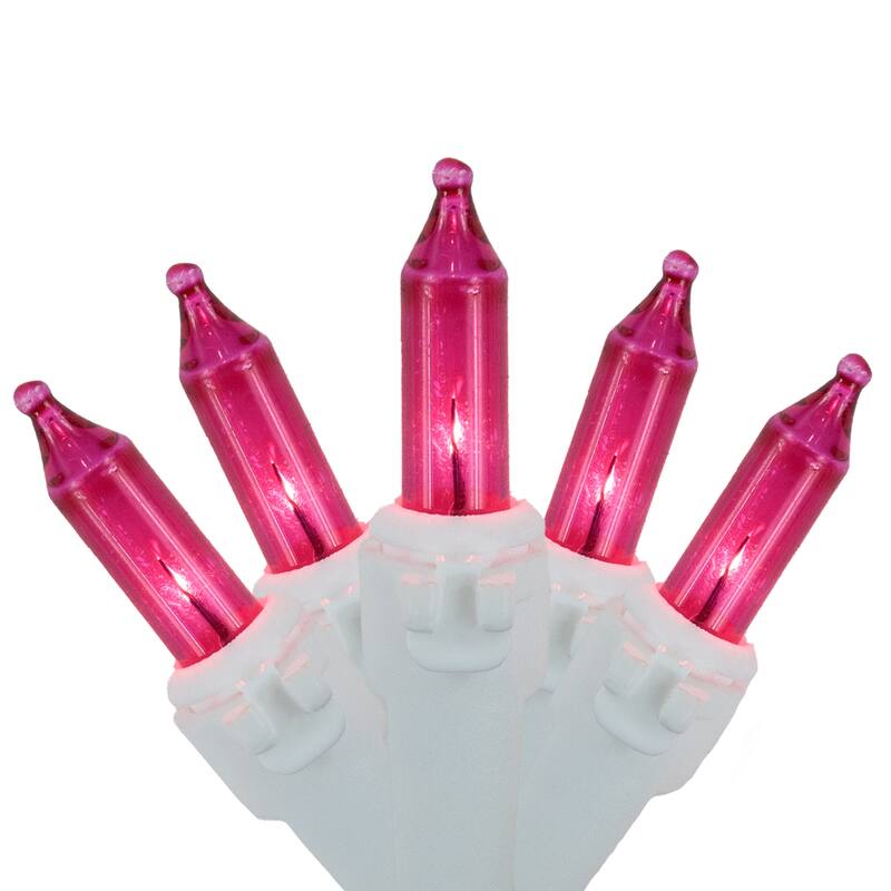 50-Count Pink Mini Christmas Light Set, 10 ft White Wire