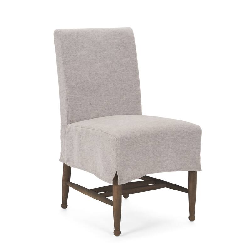 HomeRoots Gray and Brown Slipcovered Fabric and Wood Dining Side Chair - 24.00 in. x 35.00 in. x 19.25 in.