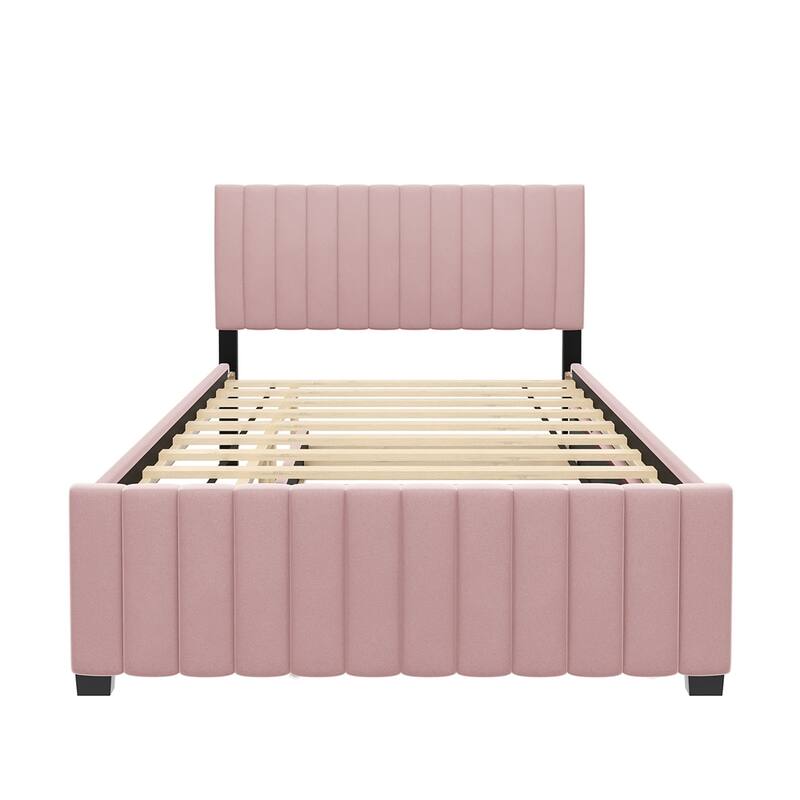 Velvet Fabric Upholstered Platform Bed with Twin Size Trundle
