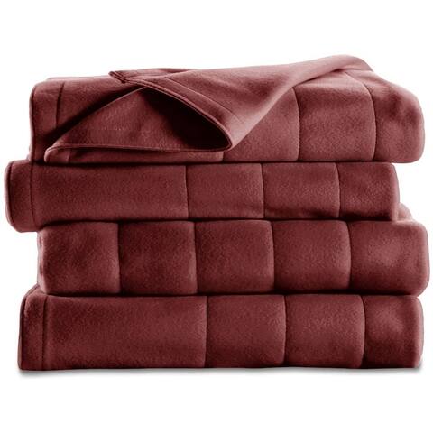 Sunbeam Heated Electric Blanket Quilted Fleece Full Garnet Red
