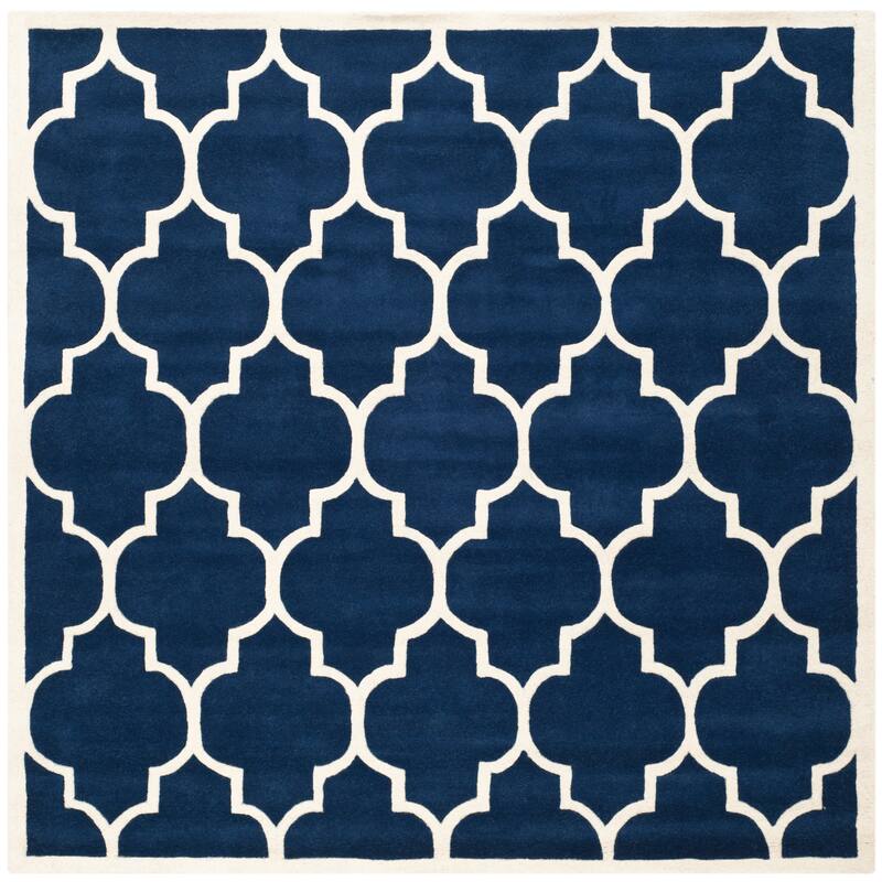 SAFAVIEH Handmade Chatham Vally Modern Moroccan Wool Rug - 7' Square - Dark Blue/Ivory