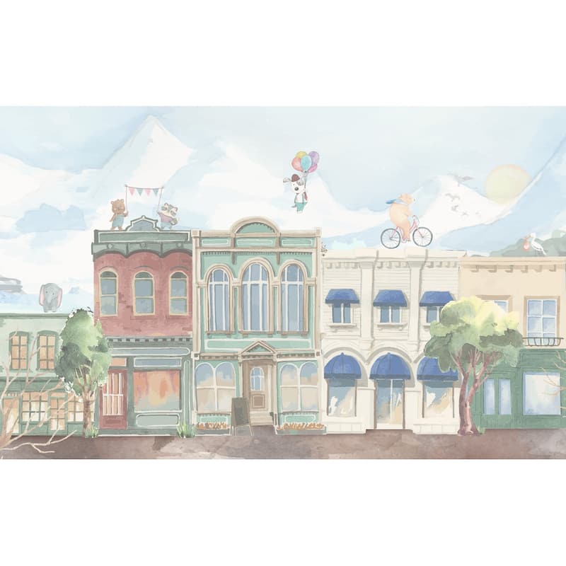 GK Wall Design Cartoon Animals Village Drawing Watercolor City Removable Wallpaper