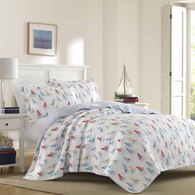 Laura Ashley Ahoy Cotton Reversible Blue Quilt Set