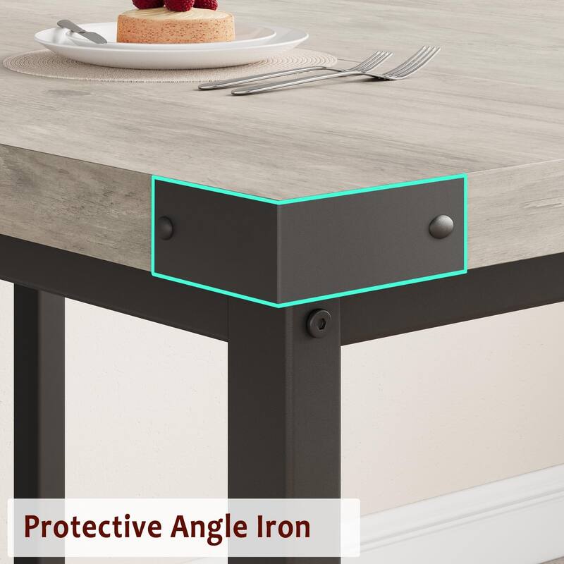Dining Table Set for 4-6, 63" Extendable Wood Dining Room Table with Corner Protector & 2 Upholstered Benches