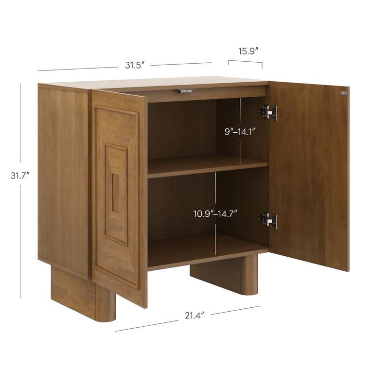 Austin Mid Century Modern Solid Wood Bar Cabinet or Dining Room Buffet with Geometric Doors