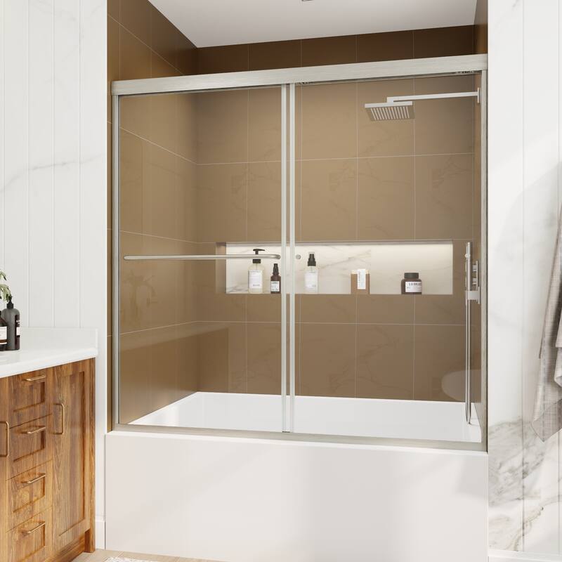 Modland 56-60" Sliding Bathtub Door, 1/4" ANSI Glass with Dual Protection Film, Matte Black Bypass Tub Enclosure