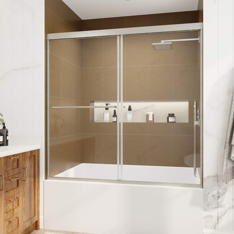 Modland 56-60"x70'' Adjustable Double Sliding Shower Door, 1/4" ANSI Glass with Nano Coating, Framed Bypass Enclosure