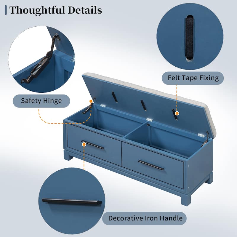 43" Shoe Bench with Removable Cushion & Lift Top Storage, Entryway Bench Wooden End of Bed Bench, Hidden Storage Space