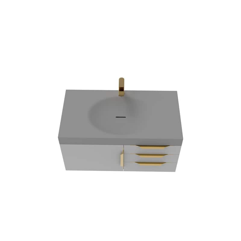 Thames 36" Shallow Basin Wall Mounted Bathroom Vanity Set w/ Gray Top