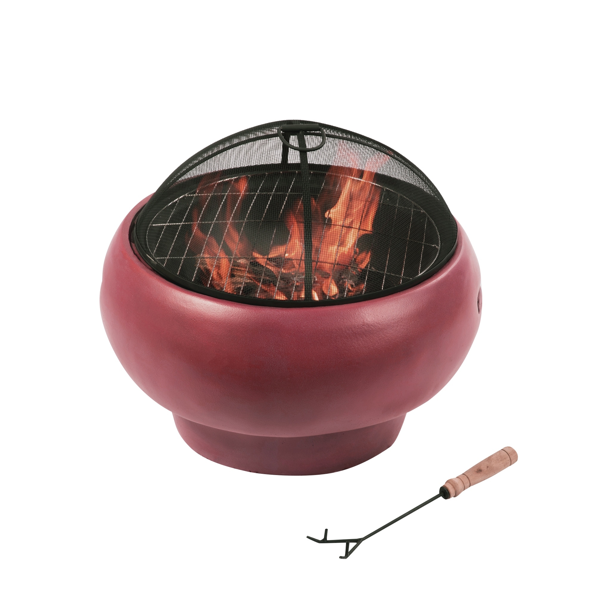 Teamson Home 21 inch Outdoor Round Concrete Wood Burning Fire Pit with Steel Base