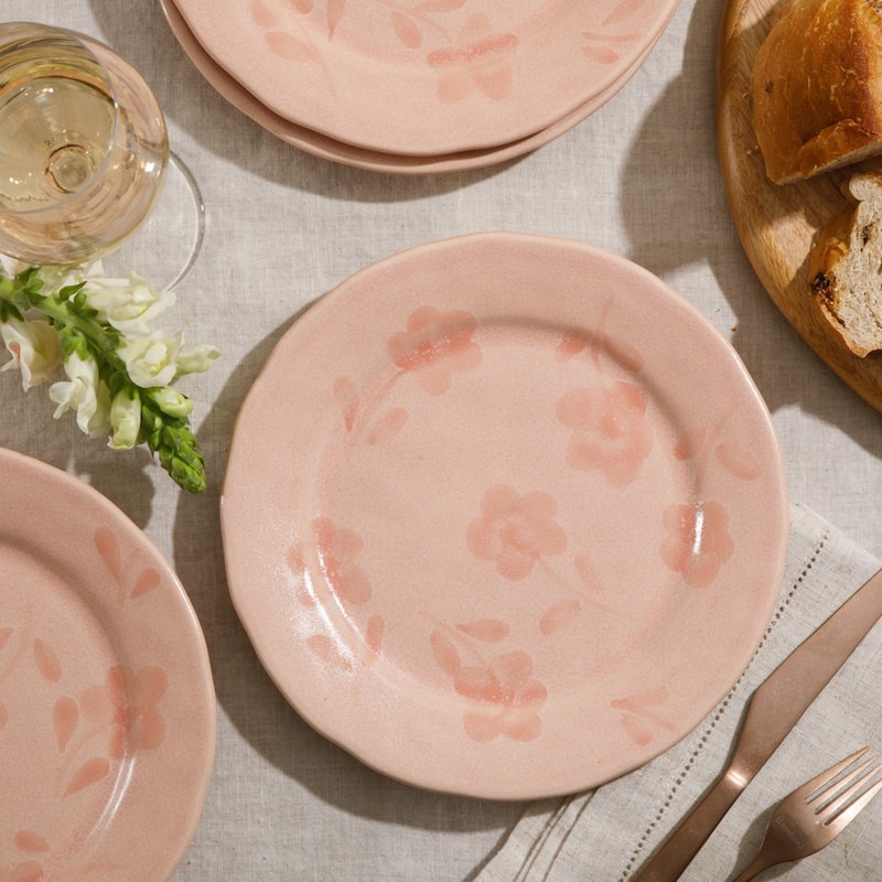 Bloomhouse Hand Painted 8.6 Inch Salad Plates Set of 4 Porto Petals Floral Dessert Plates