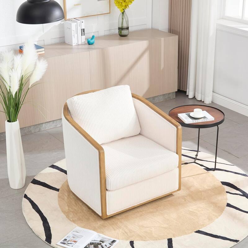 Roomfitters Modern Corduroy Swivel Barrel Chair, 360 Lounge Club Chair with Deep Seat for Living Room or Office