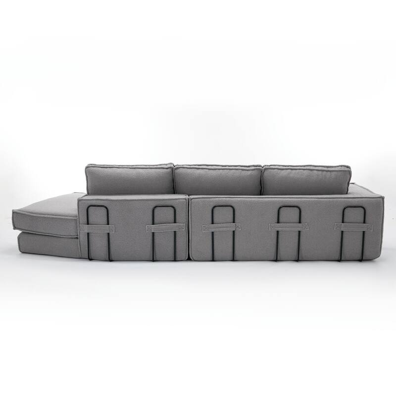 133" Lamb Velvet Convertible Sleeper Sofa with 7 Pillows (3 Back + 4 Throw), Foldable Gaming Bed Design