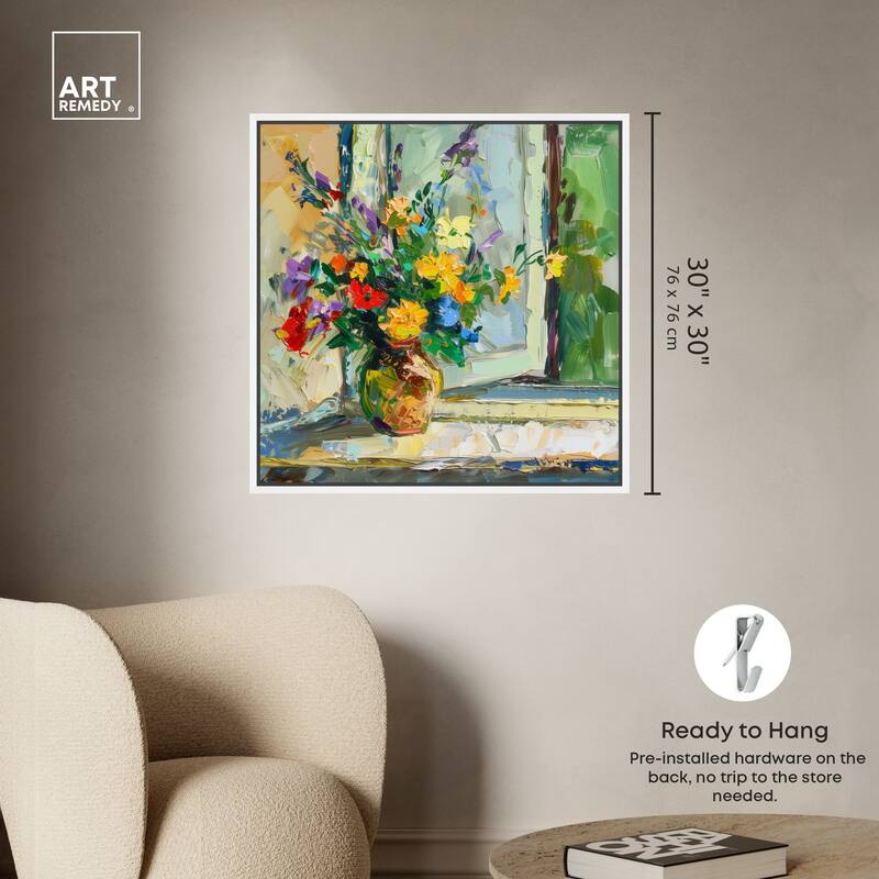 Art Remedy Vase By The Window Framed Impressionism 1 Piece Canvas Wall Art /Monet And Van Gogh Inspired Art