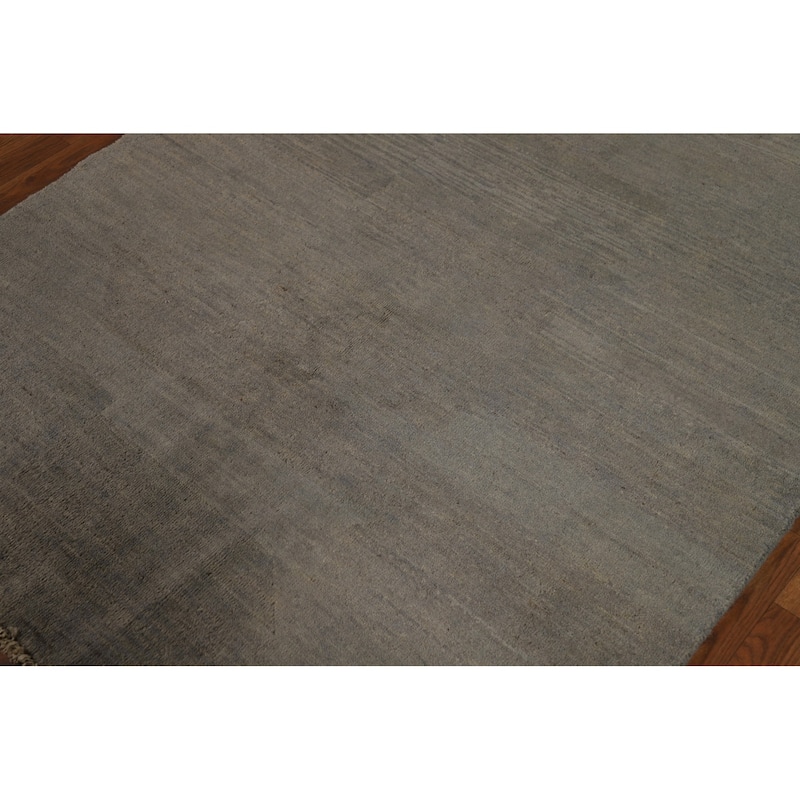 Gabbeh Modern Rug Handmade Solid Tribal Wool Carpet - 4'2" x 5'11"