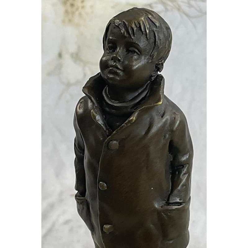 Boy In Rain Genuine Bronze Sculpture Bookend Book End Figurine Hot Cast Figure