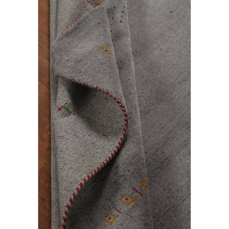 Hand Knotted Oriental 100% Wool Carpet Tribal Animal Pictorial Greys & Charcoal Gabbeh Area Rug - 7' 8'' X 5' 9''