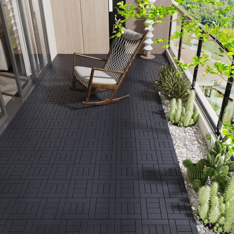 H Style 12" Patio Deck Tiles DIY Module Interlocking Decking Tiles Floor Tile - Grey