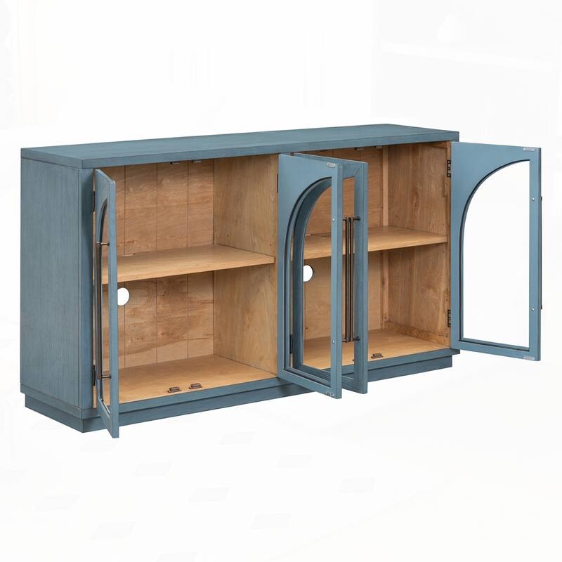 4-Door Large Storage Sideboard Buffet Cabinet with Glass Doors