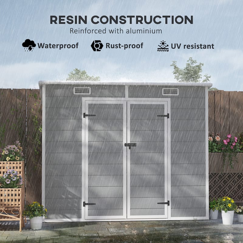 Outsunny 8' x 4' Outdoor Storage Shed, Resin Plastic Shed with Floor, Window, Lockable Doors and Vents, All-Weather Tool Shed