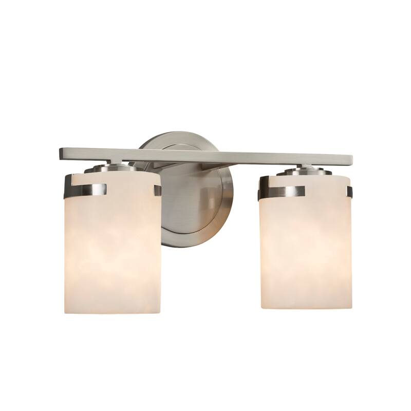 Justice Design Clouds Atlas 2-light Brushed Nickel Bath Bar, Clouds Cylinder - Flat Rim Shade