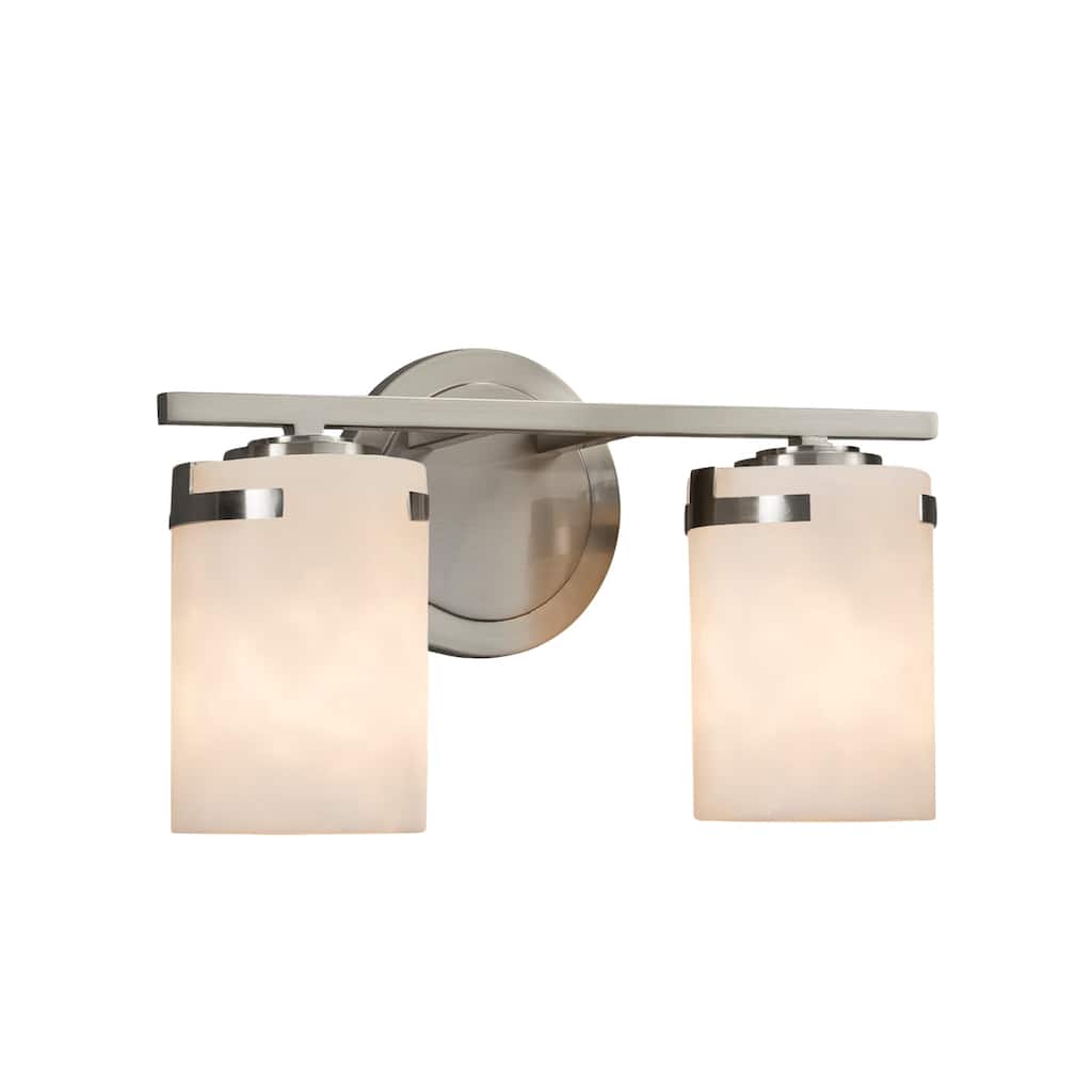 Justice Design Clouds Atlas 2-light Brushed Nickel Bath Bar, Clouds Cylinder - Flat Rim Shade