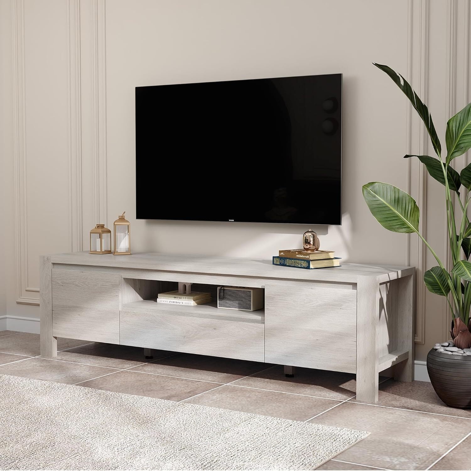 63" Farmhouse TV Stand Entertainment Center with Doors and Cabinets