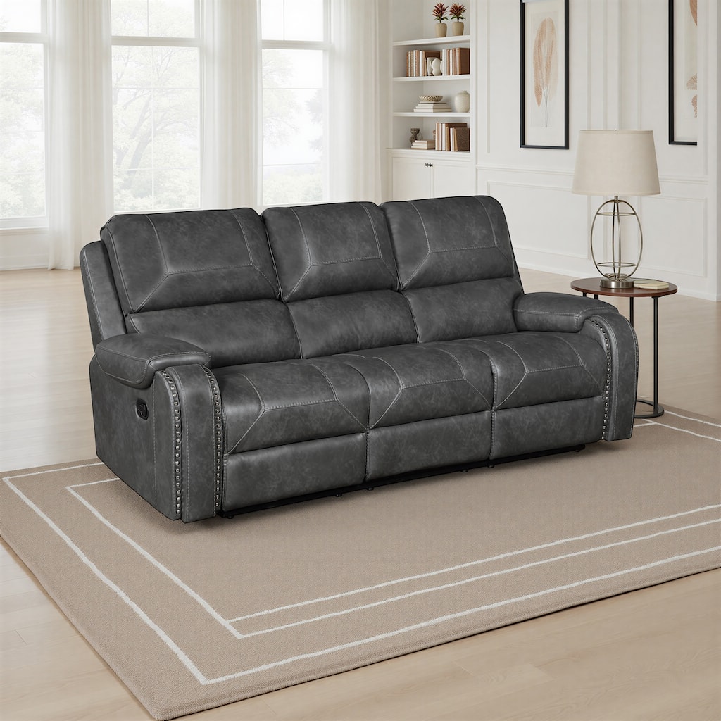 Ashton 87" Faux Leather Manual Double Reclining Sofa - Cup Holders