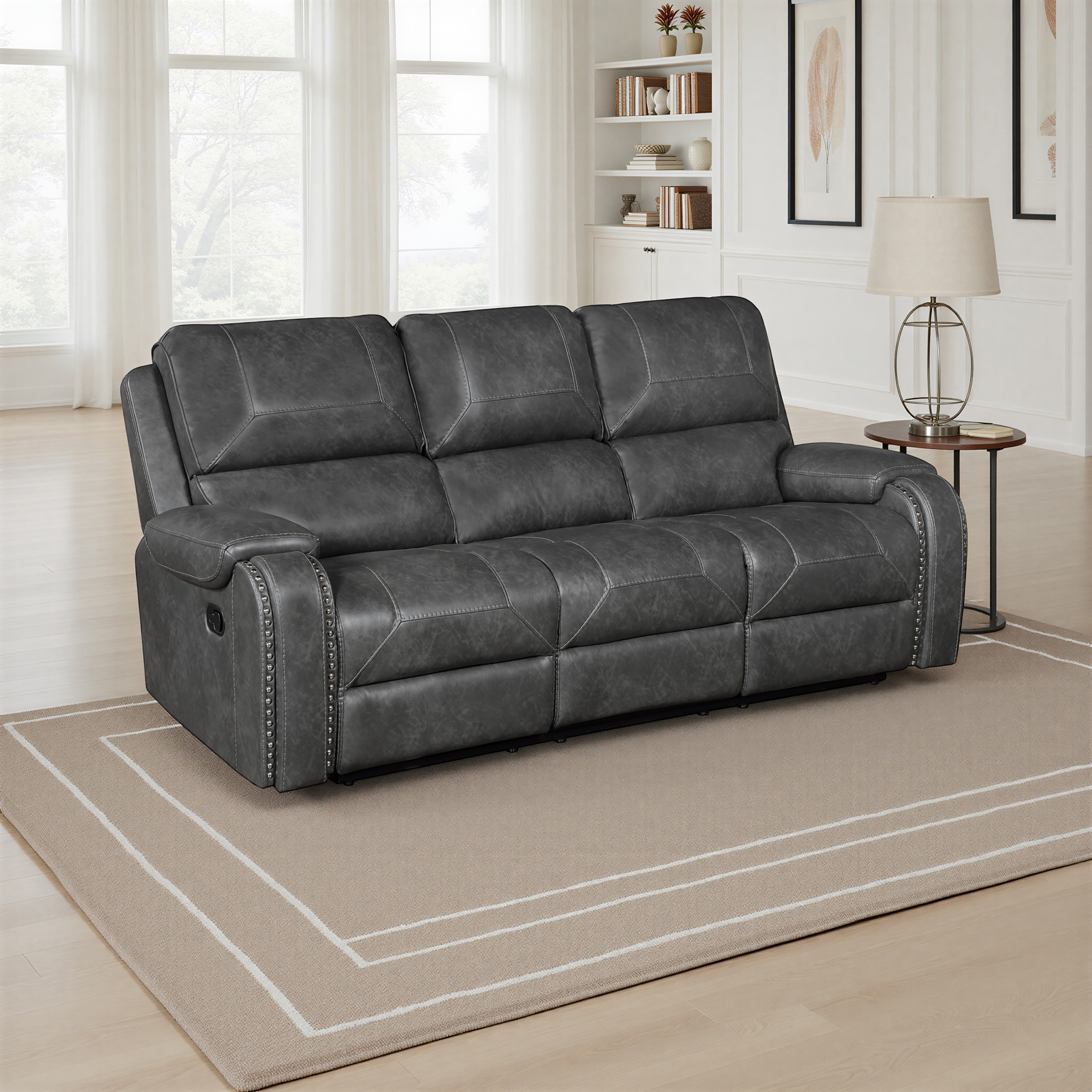 Ashton 87" Faux Leather Manual Double Reclining Sofa - Cup Holders
