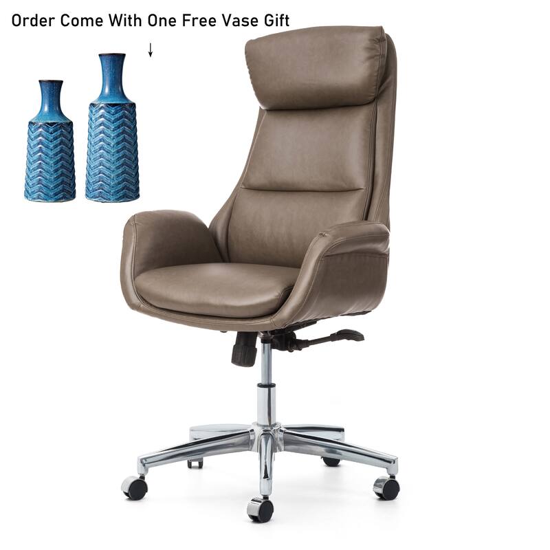 Glitzhome Modern High-Back Leatherette Adjustable 360-Degree Swivel Executive Office Chair-Come with a Free Vase - 1-Piece Grey