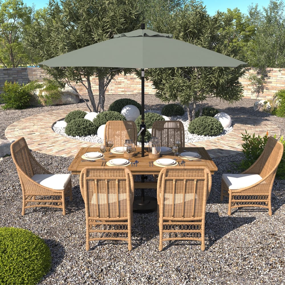 California Umbrella 9' Round Crank Lift Push Button Tilt Black Aluminum Patio Umbrella with Sunbrella Spectrum Dove Fabric