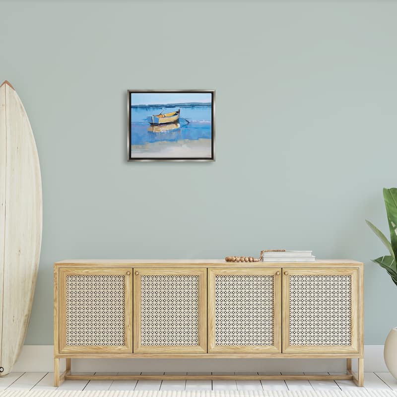 Stupell Row Boat on Blue Coastal Shore Beach Landscape Floater Frame