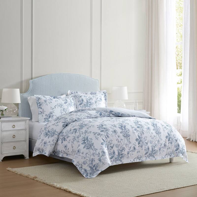 Martha Stewart Songbird Cotton Reversible Comforter Set - Blue - Full - Queen