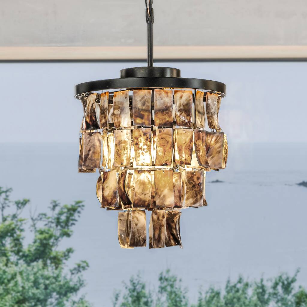 Tier Shell Farmhouse Natural Patterned Capiz Shell Matt Black Seashell Tiered ...