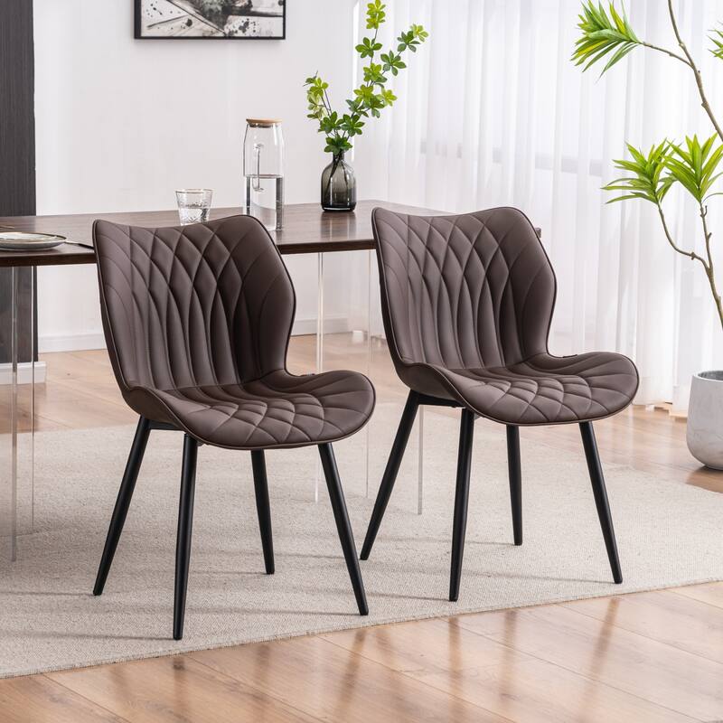 Upholstered Dining Chairs Set of 2, Faux Leather Kitchen Chairs - Brown