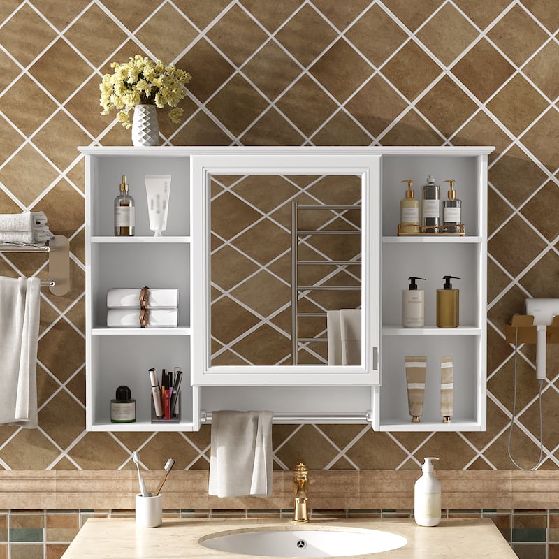 3-in-1 Bathroom Mirror Cabinet, 42 inch Wall Mounted Medicine Cabinet with Adjustable Shelf & Soft Close Door