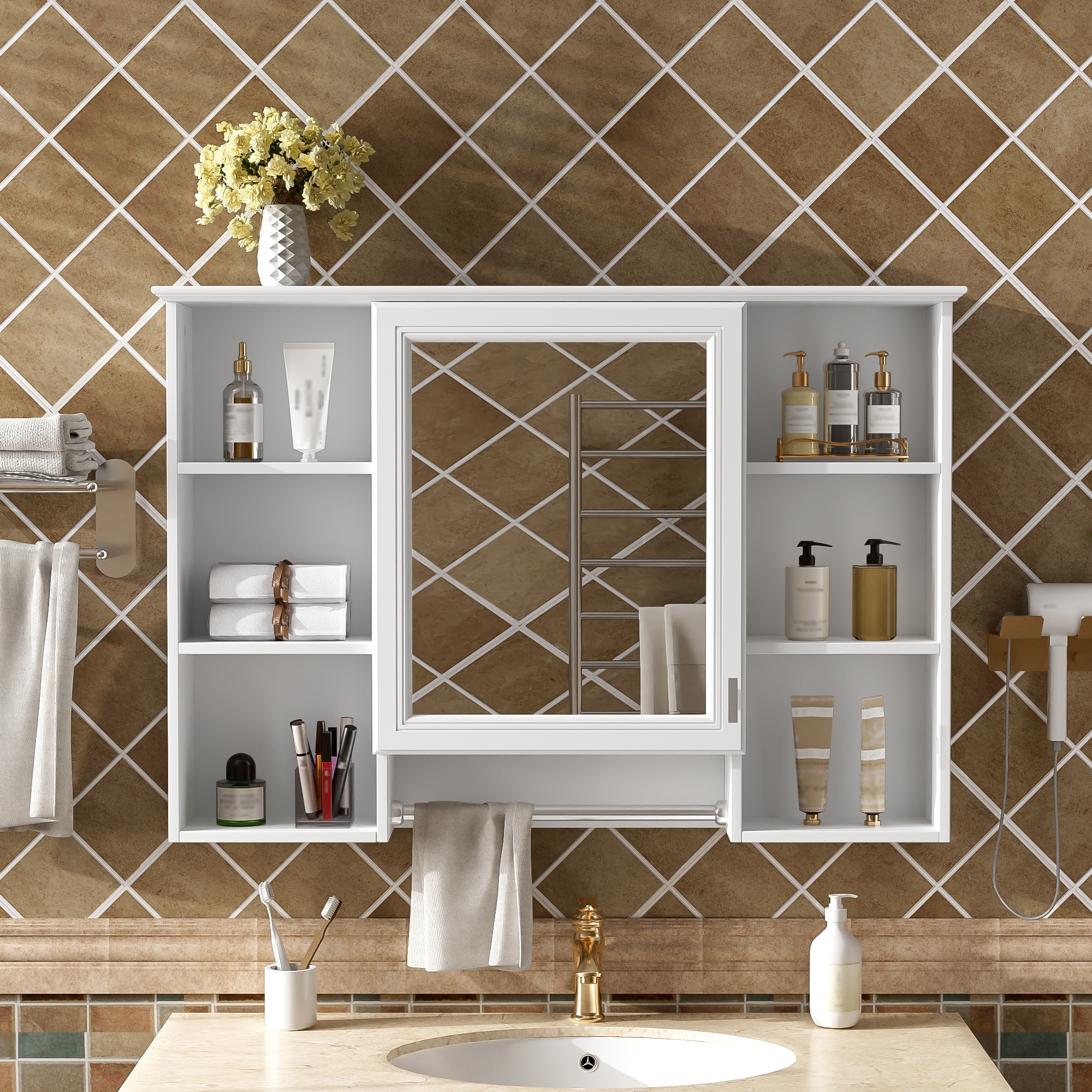 42" 3-in-1 Bathroom Mirror Cabinet: Wall-Mounted Medicine Unit with Adjustable Shelf & Soft-Close Door – High-Define Mirror .