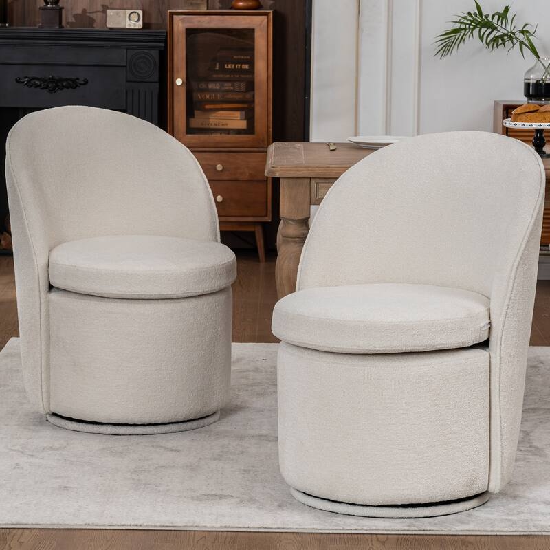 Swivel Dining Chair with Back, Boucle Vanity Chair for Dressing Room, Living Room